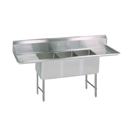 Bk Resources Three Compartment Sink 18 in x 24 in, 3, 2, Free Standing, Stainless Steel BKS-3-1824-14-18T